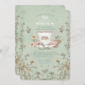 Wildblume Tee Party Sage Green Brautparty Einladung (Vorne/Hinten)