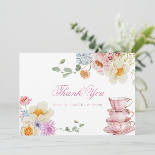 Wildblume Tee Party Vielen Dank Note Card Dankeskarte (Stehend Vorderseite)