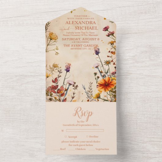 Wildblume Terracotta All In One Einladung (Innen Boden)