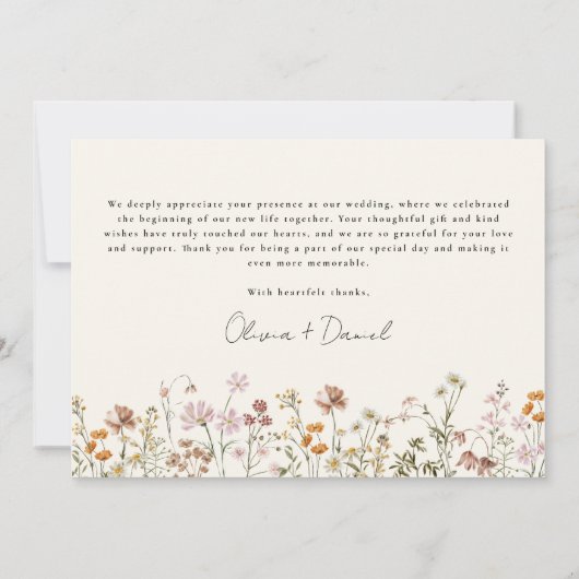 Wildblume Terracotta Beige Boho Wedding Dankeskarte (Rückseite)