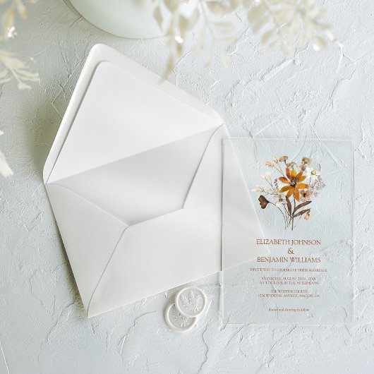 Wildblume Terracotta Boho Chic Garden Hochzeit Acryleinladungen