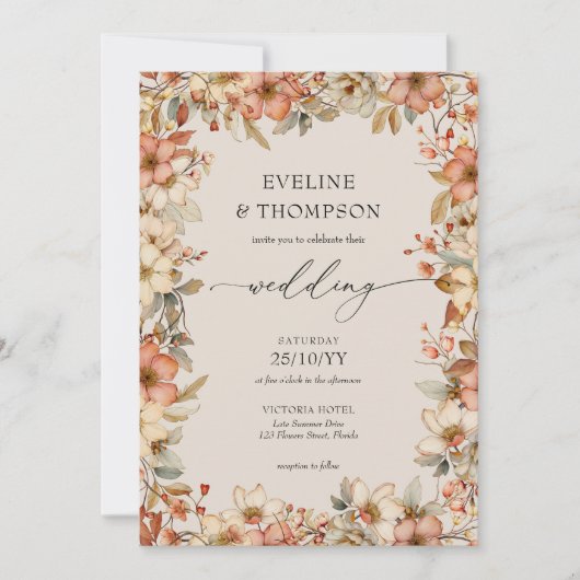 Wildblume Terracotta Einladung (Vorderseite)