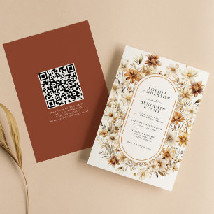 Wildblume Terracotta Floral Wedding QR Code Einladung