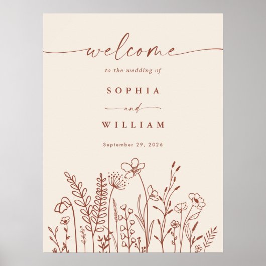Wildblume Terracotta Hochzeit im Herbst Begrüßung Poster (Vorne)