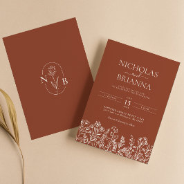Wildblume Terracotta Minimalistisch Wedding Monogr Einladung