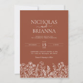 Wildblume Terracotta Minimalistisch Wedding Monogr Einladung (Vorderseite)