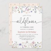 Wildblume Thema Baby Girl 1. Geburtstag Einladung (Vorne/Hinten)