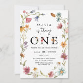 Wildblume Thema Girl 1. Geburtstag Foto Einladung (Vorderseite)