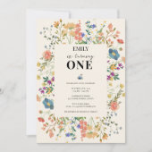 Wildblume Thema Girl Erster Geburtstag Einladung (Vorderseite)