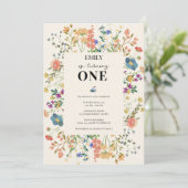 Wildblume Thema Girl Erster Geburtstag Einladung (Stehend Vorderseite)