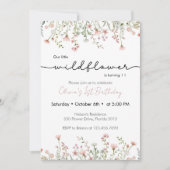 Wildblume Thema Mädchen 1. Geburtstag Einladung (Vorderseite)