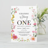Wildblume Thema Mädchen 1. Geburtstag Einladung (Stehend Vorderseite)