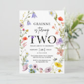 Wildblume Thema Mädchen 2. Geburtstag Einladung (Stehend Vorderseite)
