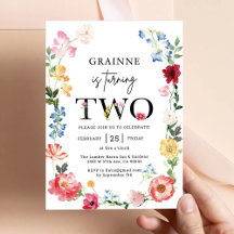 Wildblume Thema Mädchen 2. Geburtstag Einladung