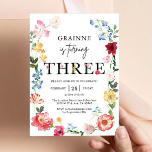 Wildblume Thema Mädchen 3. Geburtstag Einladung