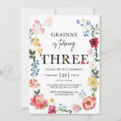 Wildblume Thema Mädchen 3. Geburtstag Einladung (Vorderseite)