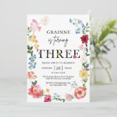 Wildblume Thema Mädchen 3. Geburtstag Einladung (Stehend Vorderseite)