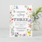 Wildblume Thema Mädchen 3. Geburtstag Einladung (Stehend Vorderseite)