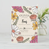 Wildblume Theme Girl Birthday Einladung (Stehend Vorderseite)