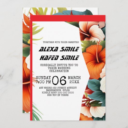 Wildblume-Torfhochzeit Einladung, Hübsches Bett Einladung (Vorne/Hinten)