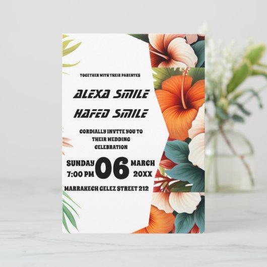 Wildblume-Torfhochzeit Einladung, Hübsches Bett Einladung (Stehend Vorderseite)