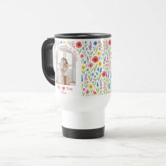 Wildblume Travel Mug - "Wir Liebe Dir Mama" Reisebecher (Vorderseite Links)