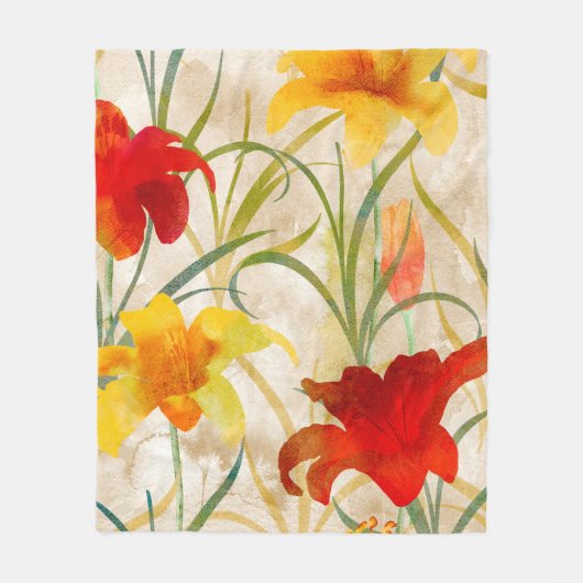 Wildblume Tulpe Blume Muster in Wasserfarbe Fleecedecke (Vorderseite)
