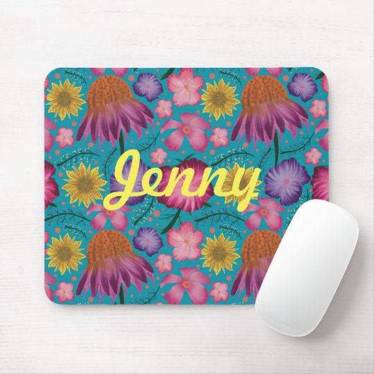Wildblume Türkis Floral Personalisiert Mousepad (Mit Mouse)