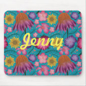 Wildblume Türkis Floral Personalisiert Mousepad (Vorne)