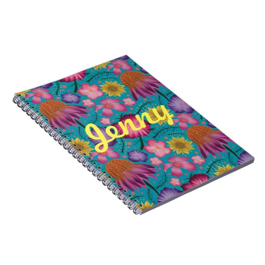 Wildblume Türkis Floral Personalisiert Notizblock (Rechte Seite)