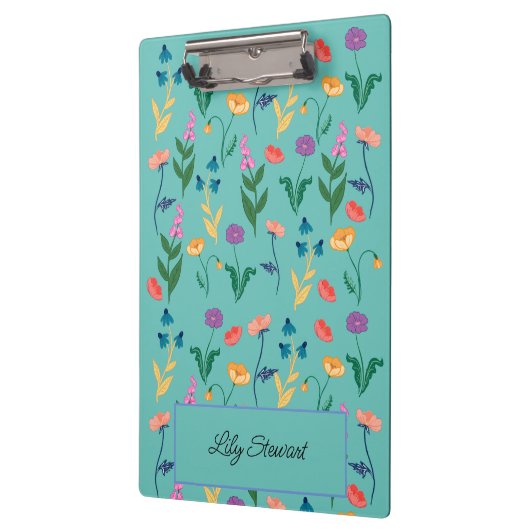Wildblume Türkis Personalisierte Zwischenablage Klemmbrett (Links)