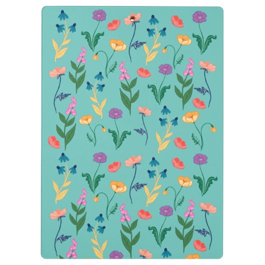 Wildblume Türkis Personalisierte Zwischenablage Klemmbrett (Rückseite)