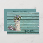 Wildblume türkisfarbenes Stallholz Hochzeit Einladung (Vorne/Hinten)