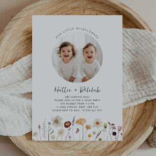Wildblume Twin Girls Foto Geburtstag Einladung