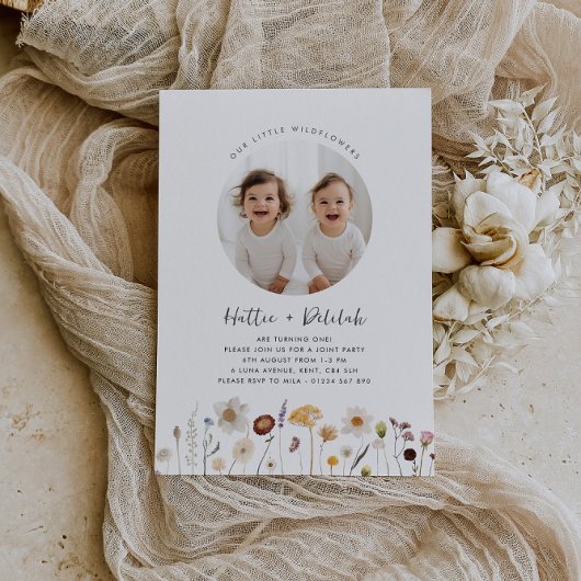 Wildblume Twin Girls Foto Geburtstag Einladung