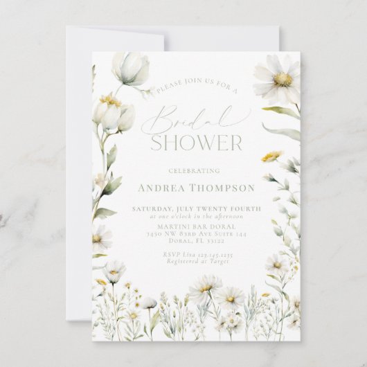 Wildblume Typografie Brautparty Einladung (Vorderseite)