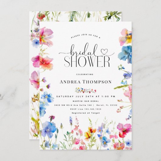 Wildblume Typografie Brautparty Einladung (Vorne/Hinten)