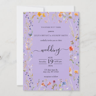 Wildblume Typografie lila Hochzeit Einladung
