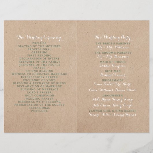 Wildblume über das Hochzeitsprogramm von Kraft (Rückseite)