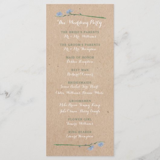 Wildblume über das Hochzeitsprogramm von Kraft Programm (Rückseite)