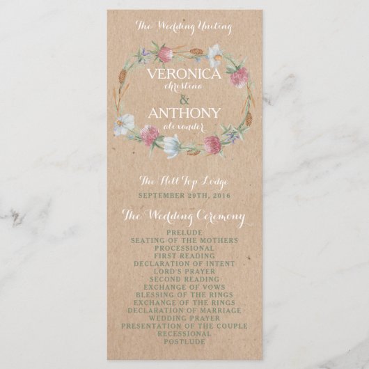 Wildblume über das Hochzeitsprogramm von Kraft Programm (Vorderseite)