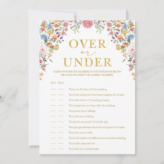 Wildblume über oder unter der Brautparty-Game-Kart Einladung (Vorderseite)