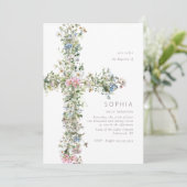 Wildblume überqueren Taufe Christening Blue Einladung (Stehend Vorderseite)