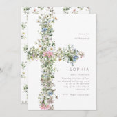 Wildblume überqueren Taufe Christening Blue Einladung (Vorne/Hinten)