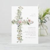 Wildblume überquert Taufe Christening Einladung (Stehend Vorderseite)