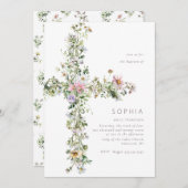 Wildblume überquert Taufe Christening Einladung (Vorne/Hinten)