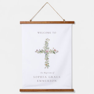 Wildblume überquert Taufe Christening Wandteppich Mit Holzrahmen