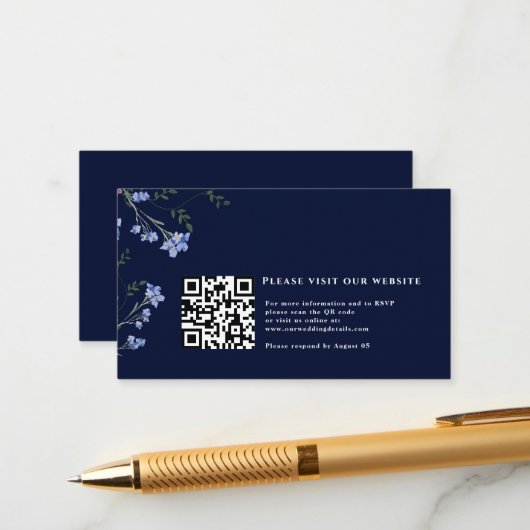 Wildblume und QR-Code für Hochzeiten Begleitkarte (Vorderseite/Rückseite Beispiel)