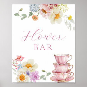 Wildblume und Rosa Teacups Blume Bar Poster