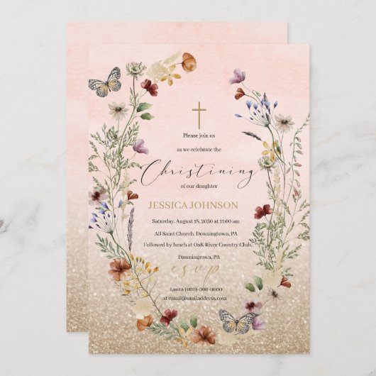 Wildblume und Schmetterling im Wasser Einladung (Vorne/Hinten)